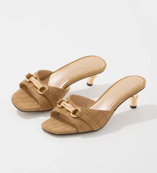 Croc Suede Heeled Sandal